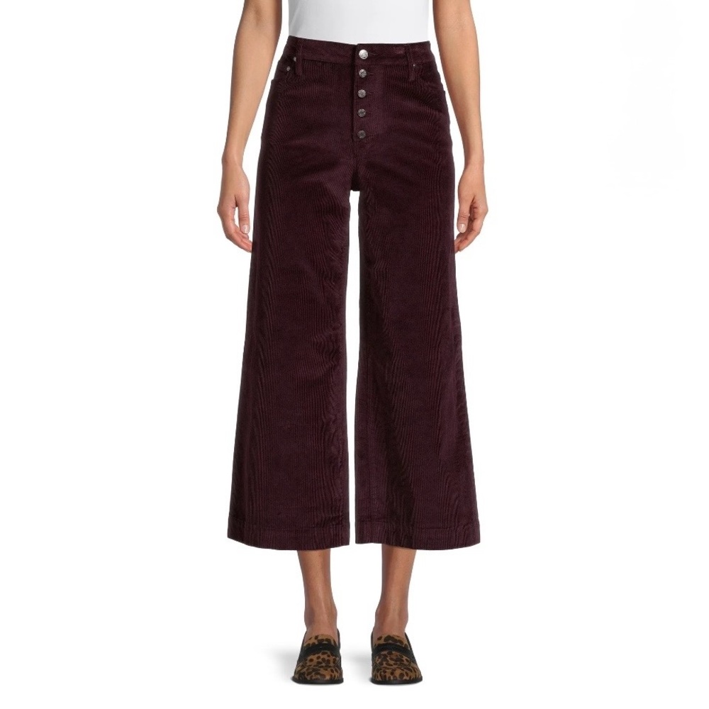 Time and Tru Size 10 High Rise Burgundy Brick Button Up Wide Leg Corduroy Pants - Picture 9 of 10